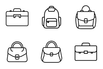 Various bag icons in minimalistic line art style  