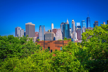 New York City skyline featuring Lower Manhattan and the Financial District, viewed from Brooklyn Heights Promenade, NY, USA