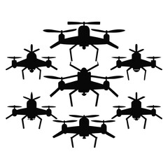Six Black Silhouette Drones Arranged in a Circle quadcopter 1