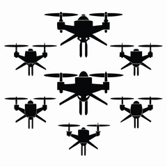 Six Black Silhouette Drones Arranged in a Circle quadcopter