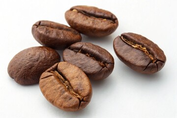 Roasted coffee beans close-up on a white background

