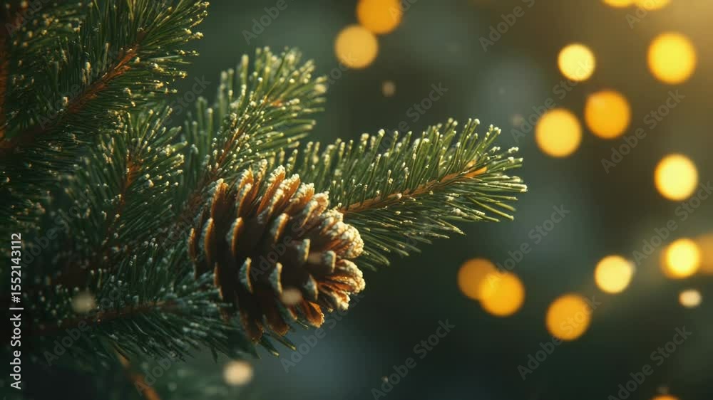Poster a pinecone perched on a snow-covered pine tree branch