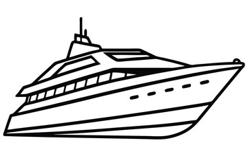 Line Art Illustration of Modern Luxury Yacht Vessel Boat Side View