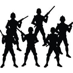 Six Silhouettes of Soldiers with Rifles military army