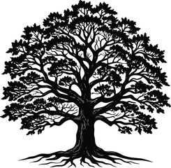 Obraz premium Set of diverse vector tree silhouettes, perfect for nature-inspired design with leaf, branch, and floral elements illustrating spring, summer, or autumn growth