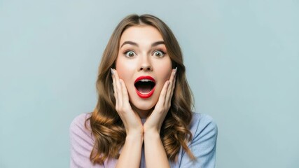 Excited young woman expressing surprise and joy with dramatic facial expressions