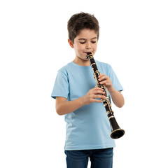 Boy Playing Clarinet Music Lesson Photo on transparent background