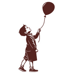 Young boy silhouette holding a balloon looking up child