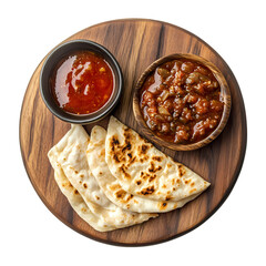 Delicious Flatbread with Spicy Dips A Culinary Delight isolated on transparent background