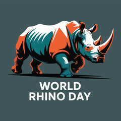 Obraz premium World Rhino Day vector illustration with solid colors, featuring rhinos, nature elements, and conservation themes for wildlife protection and awareness campaigns.