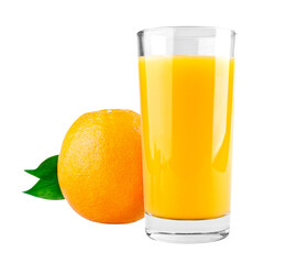 Orange juice glass isolated on transparent background. PNG format