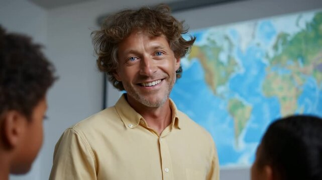Engaging geography lesson with enthusiastic teacher and attentive students in classroom
