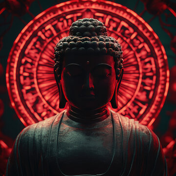 Transparent silhouette of a beautiful Buddha statue,