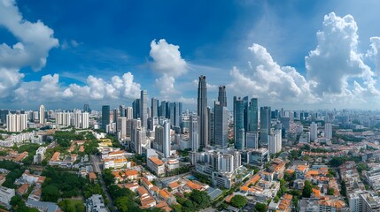 Naklejka premium Panoramic shot of Central district with skyscrapers and blue sky