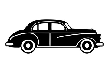 Classic Car Silhouette: A timeless black silhouette captures the sleek lines and iconic curves of a classic vintage car, symbolizing an era of automotive elegance.