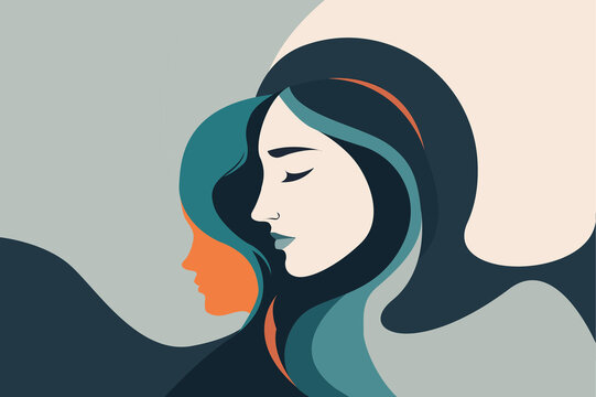 Mother, Daughter, Yoga, Meditation, Girl, Woman, Flowers, Leaves, Tree, Mental Health, Inner Child, Love, Hug, Freedom, Thoughts, World, Life, Vector, Artwork