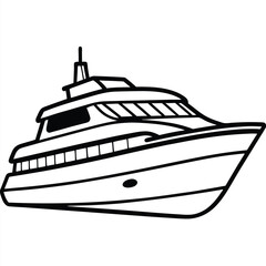 Obraz premium Black Outline Drawing of a Yacht, Simple Nautical Design, Marine Vessel Image