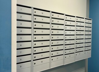 mailboxes in the entrance of an apartment building. High quality photo