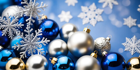 Blue Silver Ornaments with Winter Holiday Theme


