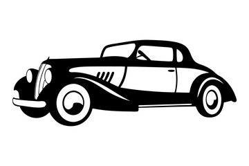 Classic Elegance: A sleek, monochromatic illustration of a vintage car, embodying timeless design and the spirit of a bygone era. 