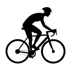 Naklejka premium Silhouette Cyclist: A dynamic silhouette captures the essence of cycling, showcasing a cyclist in motion against a sleek, minimalist background, emphasizing speed, endurance.