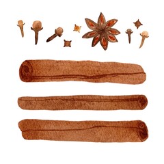 Watercolor Spice Clipart with Cinnamon and Aromatic Herbs ideal for spice, autumn, or holiday themed designs