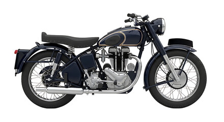 A classic, vintage motorcycle, rendered in a detailed, isolated studio shot.