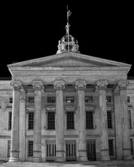 Brooklyn Borough Hall landmark architecture in New York, USA, a black and white photo
