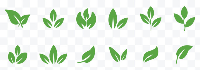 Leaf sprout icon vector set, green leaves plant eco logo symbol simple graphic illustration set, vegan fresh herb pictogram shape sign, organic natural healthy logotype eps 10