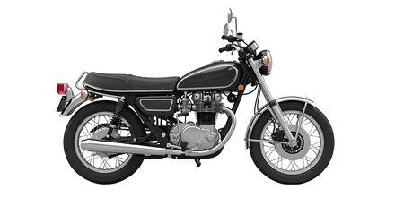 Fototapeta premium Classic black motorcycle, side profile view, showcasing vintage design details and chrome accents.