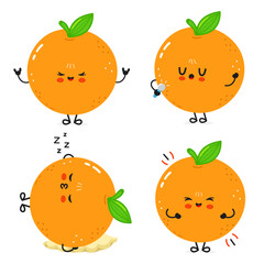 A collection of cute anthropomorphic Orange characters displaying various emotions and actions.