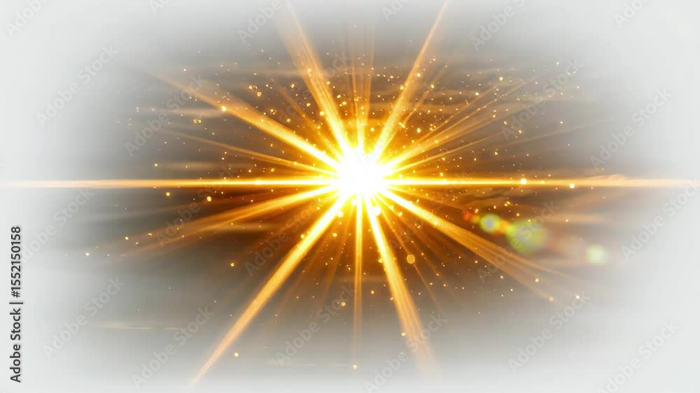 Poster Bright golden light radiating through soft clouds creating a magical atmosphere with sparkling particles