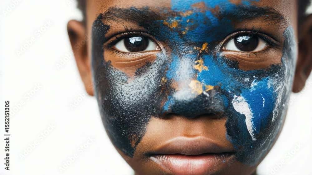Poster Close-up shot of a person with colorful makeup on their face, ideal for use in creative projects or as a model reference
