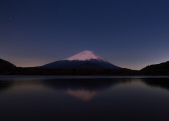 Mount Fuji at night with long exposure from lake Shoji