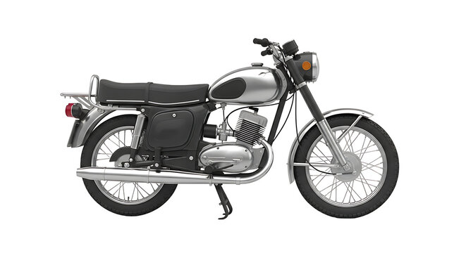 Side view of a vintage silver motorcycle, detailed design, classic style.