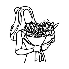 rose flower gift vector line art, hand drawn illustration 