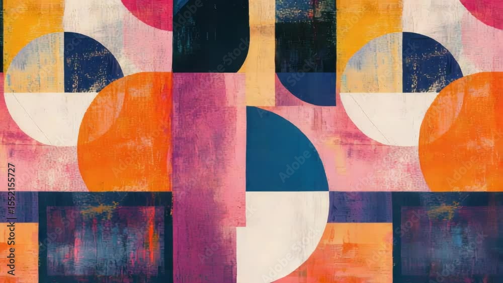 Aufkleber Abstract geometric shapes, swirling patterns of circles and rectangles in a vibrant color palette