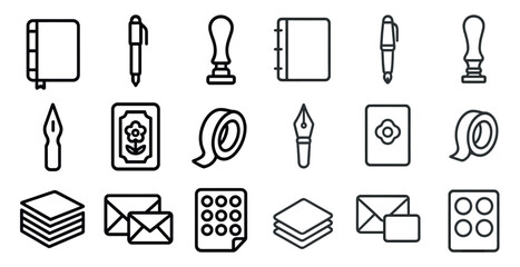 Office and stationery outline icons set – linear, line, office supplies graphics