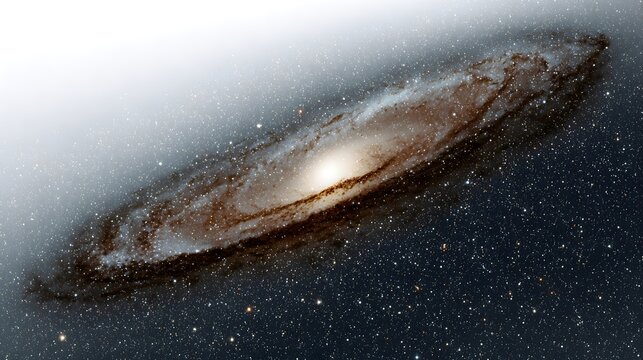 Crisp telescope based astrophotography of Andromeda Galaxy star rich sky floating above white background horizon deep field astronomy astrophotography marvel intergalactic night image top selling