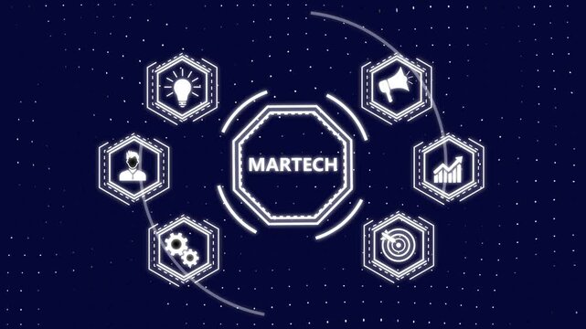 Martech marketing technology concept on virtual screen interface. Business, Technology, Internet and network concept.