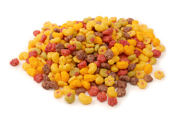 Sweet crunchy cornflakes isolated on white background.