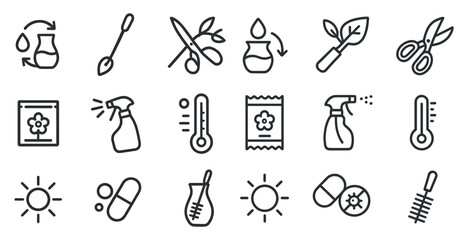 Gardening and plant care icons set &ndash; linear, outline, horticulture symbols
