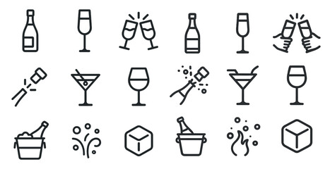 Celebration line icons set – minimal, outline, party and festive symbols pack