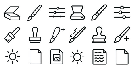 Office and stationery line icons set &ndash; outline, linear, work tools and supplies symbols
