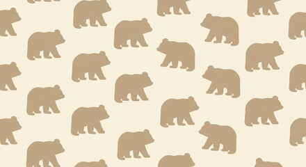 Fototapeta premium Repeating pattern of brown bear silhouettes walking in different directions on a beige background, creating a calm and playful design
