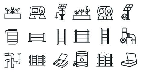 Gardening and sustainability icons set – outline, linear, eco-friendly symbols