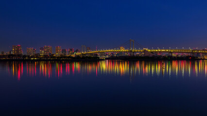 Tokyo and Rainbow Bridge at sunrise 