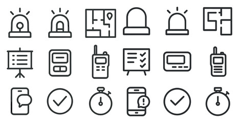 Security and alarm outline icons set &ndash; line, protection, safety symbols collection