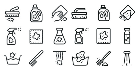 Cleaning tools outline icons set – solid, household, sanitation symbols