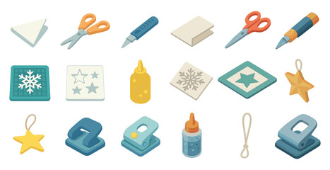 Craft tools isometric icons set &ndash; 3d, flat, diy and handmade essentials